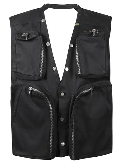 Rick Owens Sleek Leather Cargo Vest Size 48 In Black