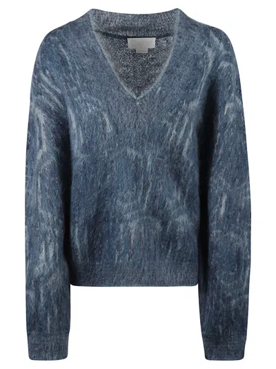 Shop Genny V-neck Knitted Sweater In Indigo