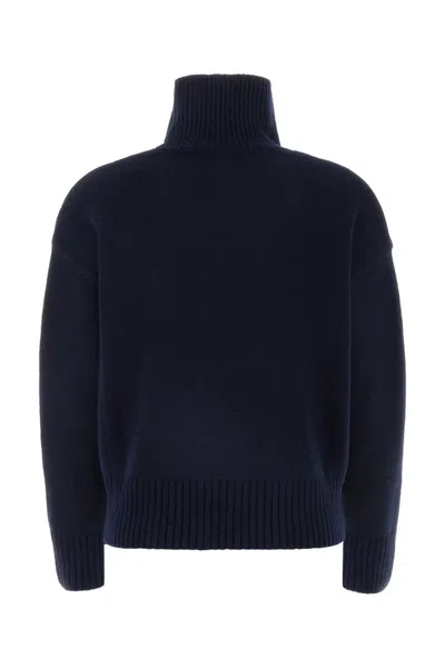 Shop Ami Alexandre Mattiussi Navy Blue Wool Blend Sweater In Navyblue