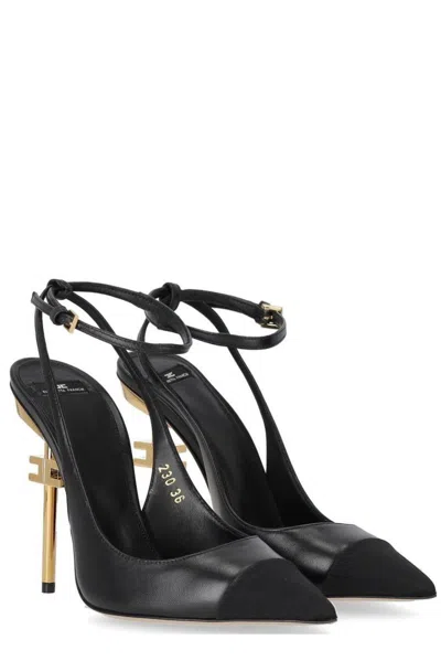 Shop Elisabetta Franchi Sculpted Heel Slingback Pumps In Black