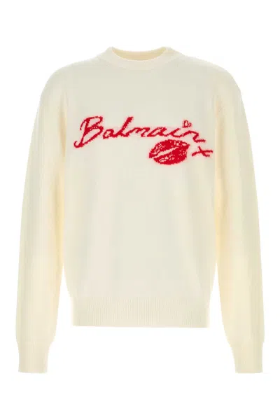 Shop Balmain White Wool Sweater In Blancrouge