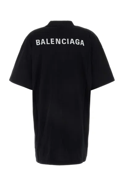 Shop Balenciaga Black Cotton T-shirt Dress In Blackwhite