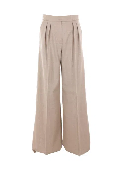 Shop Max Mara Button Detailed Wide Leg Trousers In Beige