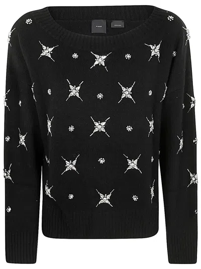 Shop Pinko Embellished Ribbed Hem Jumper In Black