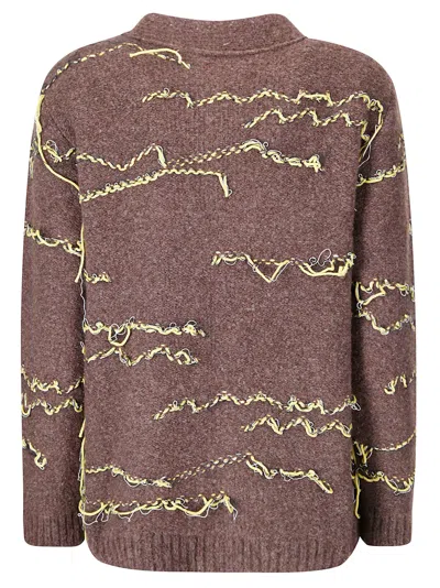 Stefano Mortari Cardigan Lana Lavorato In Brown Melange With Yellow Details
