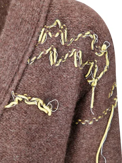 Stefano Mortari Cardigan Lana Lavorato In Brown Melange With Yellow Details