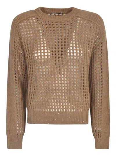 Shop Brunello Cucinelli Crochet Knit Sweater In Camel