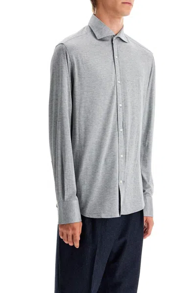 Shop Brunello Cucinelli Long-sleeved Buttoned Shirt In Grey