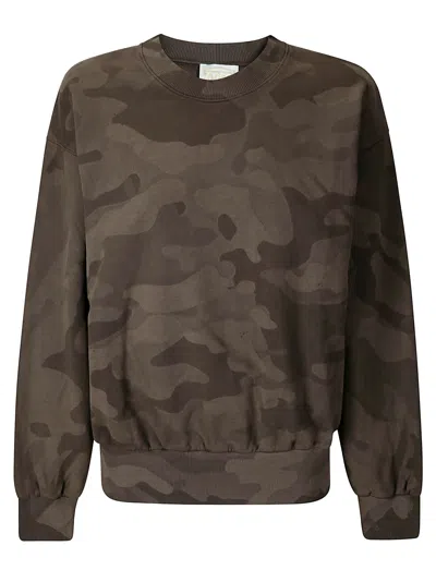 Aries Distressed Camouflage-print Sweatshirt In Dark Olive