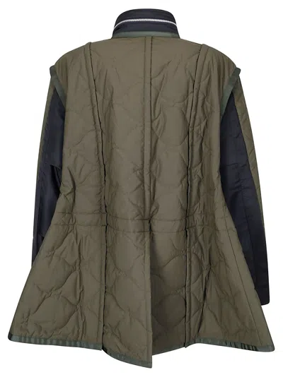 Shop Sacai Rip Stop Quilted Coat In Khaki×d/navy