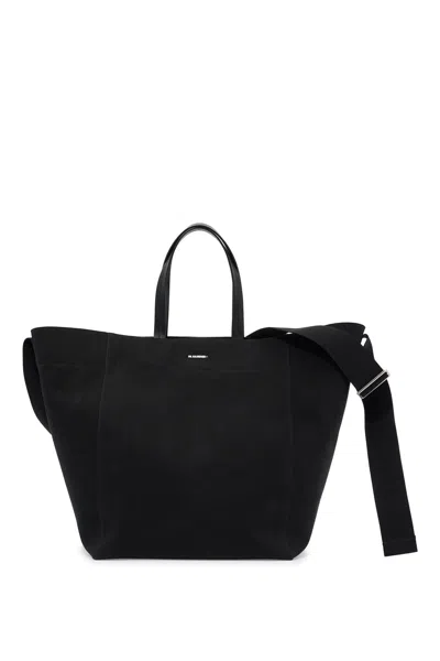 Shop Jil Sander Utility Tote Bag In Pitch Black/raw Cotton (black)