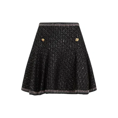Giambattista Valli Bouclé Flared Mini Skirt In Black Silver