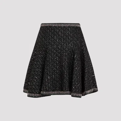 Giambattista Valli Bouclé Flared Mini Skirt In Black Silver
