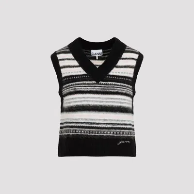 Shop Ganni Soft Wool Stripe Vest In Black