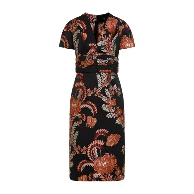Etro Floral Embroidered Midi Dress With Short Sleeves In Black