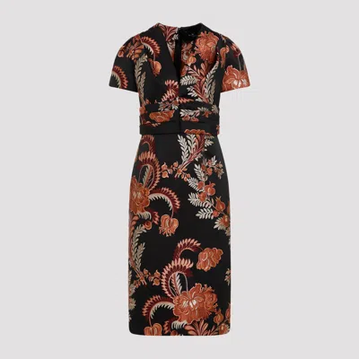 Etro Floral Embroidered Midi Dress With Short Sleeves In Black
