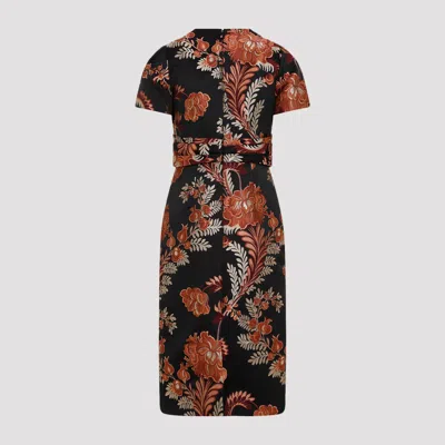 Etro Floral Embroidered Midi Dress With Short Sleeves In Black