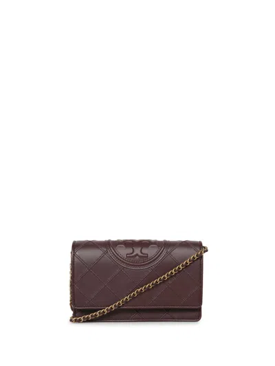 Tory Burch Fleming Soft Chain Wallet In Brown In Bordeaux