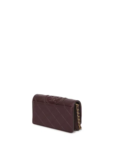 Tory Burch Fleming Soft Chain Wallet In Brown In Bordeaux