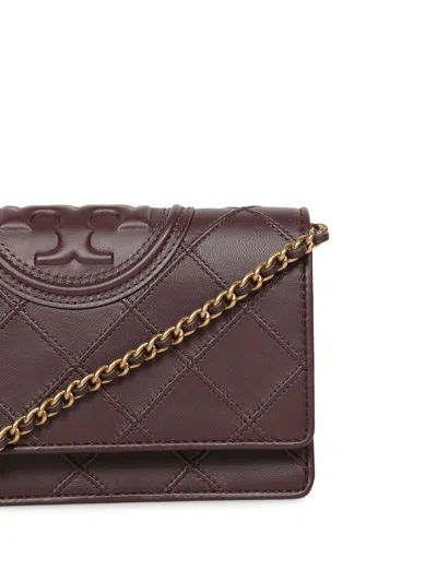 Tory Burch Fleming Soft Chain Wallet In Brown In Bordeaux