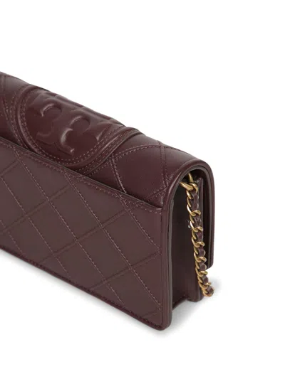 Tory Burch Fleming Soft Chain Wallet In Brown In Bordeaux