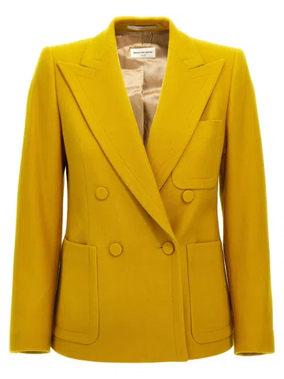 Dries Van Noten 'blazer Double-breasted Tailored Structured Shoulders' In Yellow