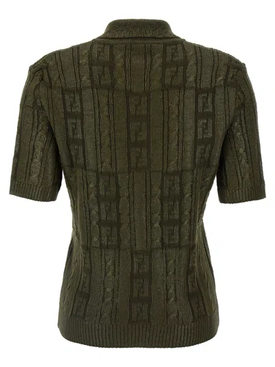 Fendi Ff Wool Blend Lurex Polo In Loden