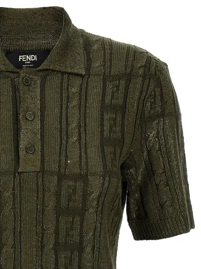 Fendi Ff Wool Blend Lurex Polo In Loden