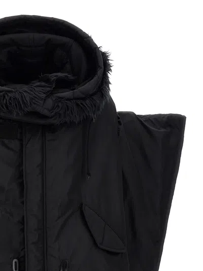 Junya Watanabe Oversized Jacket Quilted Fur Trim In Black