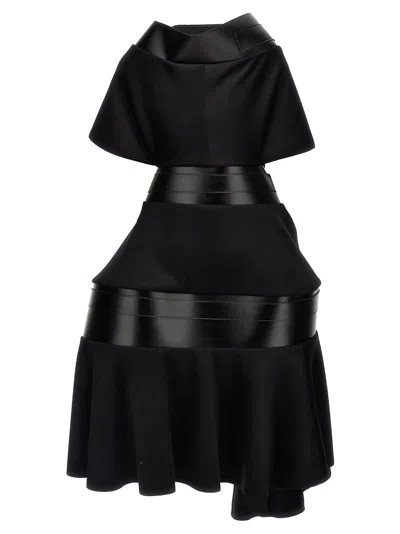 Junya Watanabe Asymmetrical Coat With Belted Buckle Accents In Black