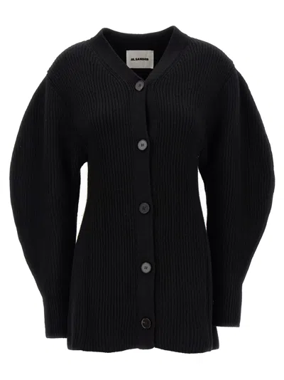 Jil Sander Black Wool Cardigan With Buttons In Black