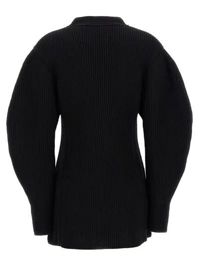 Jil Sander Black Wool Cardigan With Buttons In Black