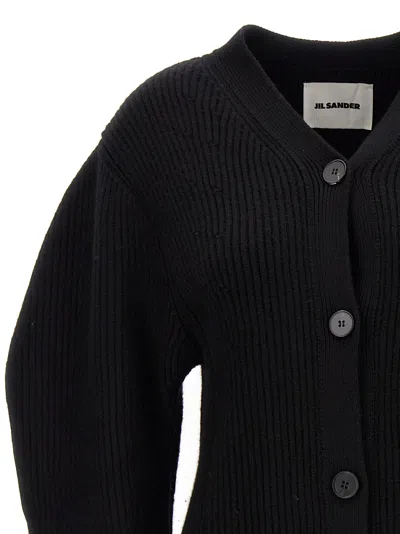 Jil Sander Black Wool Cardigan With Buttons In Black
