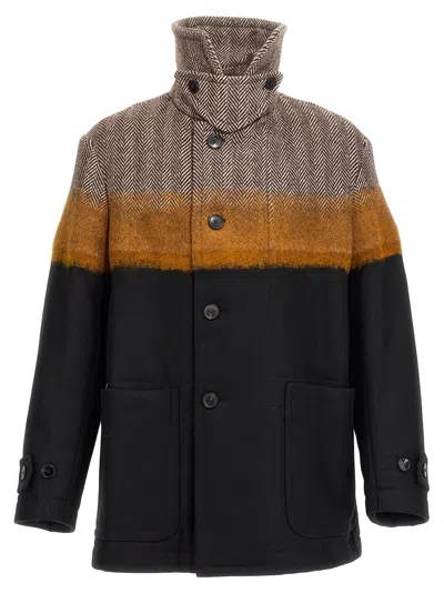 Dries Van Noten Wool Blend Ranner Coat With Colour Block Motif In Multi