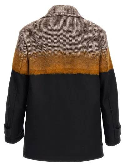 Dries Van Noten Wool Blend Ranner Coat With Colour Block Motif In Multi