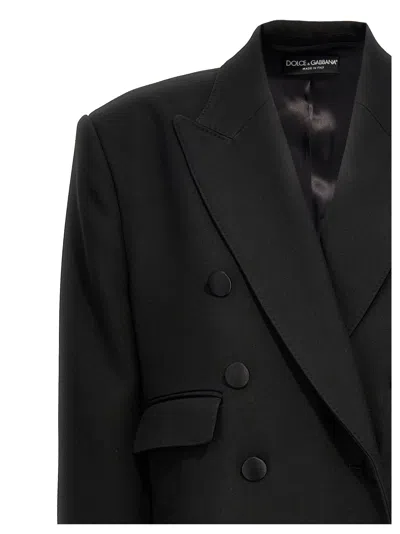 Dolce & Gabbana Double-breasted Long Wool Coat And Pockets In Black
