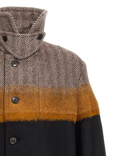 Dries Van Noten Wool Blend Ranner Coat With Colour Block Motif In Multi