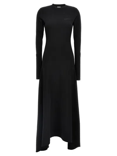 Vetements Embroidered Logo Asymmetrical Hem Dress In Black