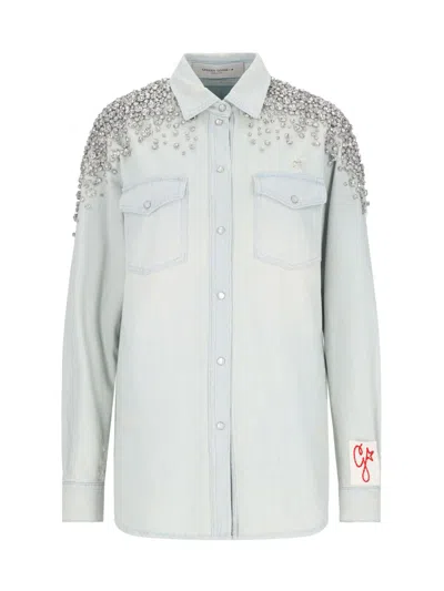 Shop Golden Goose Crystals Denim Shirt In Light Blue