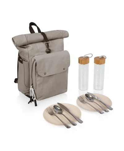 Picnic Time 20 Liter Carmel Roll Top Picnic Backpack Cooler In Gray