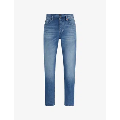 Hugo Boss Mens Boss Regular-fit Straight-leg Faded Stretch-denim Jeans In Bright Blue