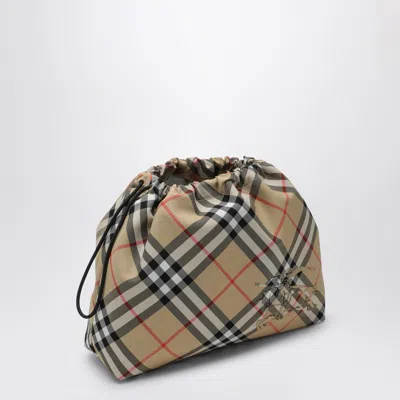 Shop Burberry Drawstring Pouch With Beige Check Pattern