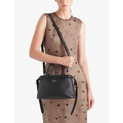 Prada Small Logo Leather Top Handle Bag In Black
