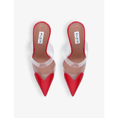 Alaïa Coeur 90 Red Patent Mule Pumps In Red
