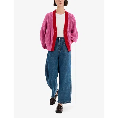 Omnes Womens  Hopper Contrast-trim Cotton Cardigan In Magenta
