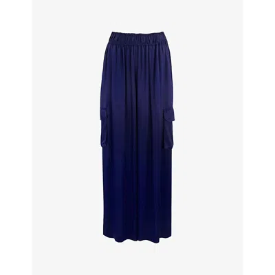Ro&zo Womens Blue Elasticated-waist Wide-leg Satin Cargo Trousers In Blue