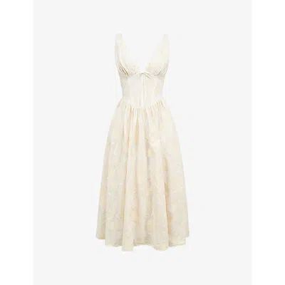 Mistress Rocks Womens  Lace-embroidered Corset Cotton-blend Midi Dress In Cloud Rose