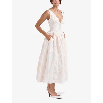 Mistress Rocks Womens  Lace-embroidered Corset Cotton-blend Midi Dress In Cloud Rose