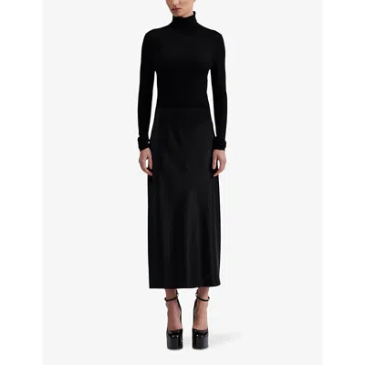Malina Womens  Aubree High-rise Satin Midi Skirt In Black
