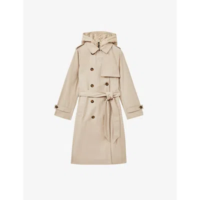 Reiss Azura Trench Coat With Removable Quilted Hood In Stone